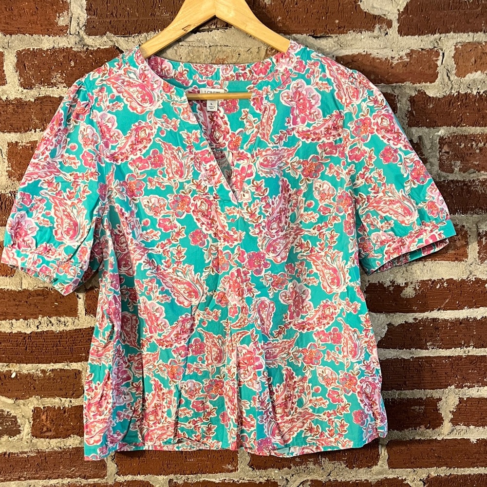 J. Crew Floral Blouse - Pink and Teal